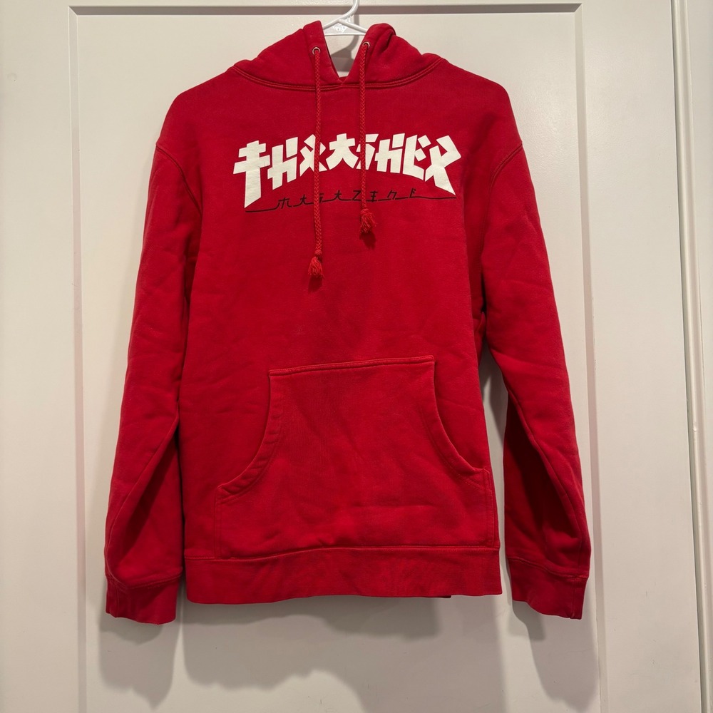 Thrasher Magazine Red Katakana Logo Hoodie Mens Small Skateboarding Pullover